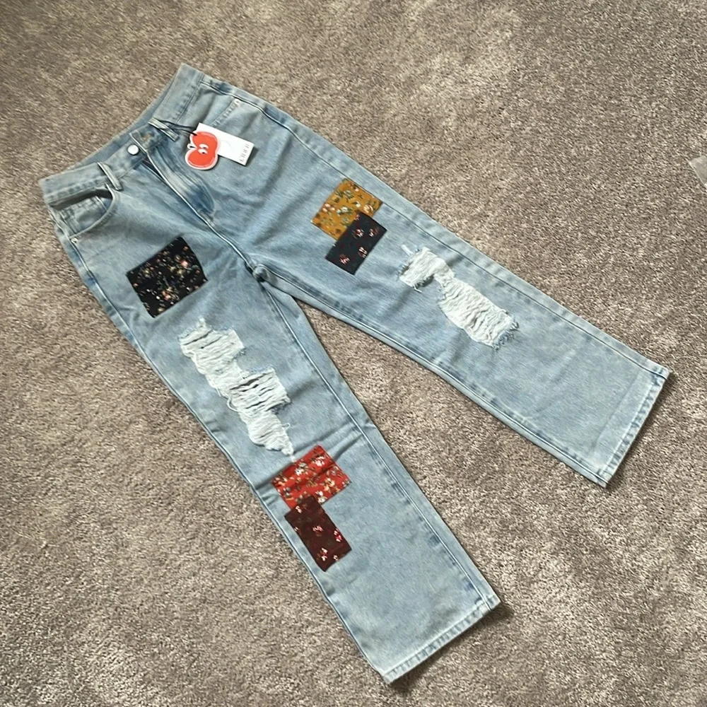 CIDER⚡️Cute Patchy Denim Jeans Size Small - Picture 4 of 14